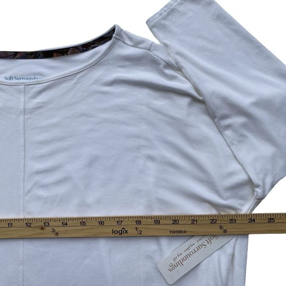 Soft Surroundings Top White M Crew Neck Long Sleeve Back Draped Knit Jersey NWT - Picture 3 of 6